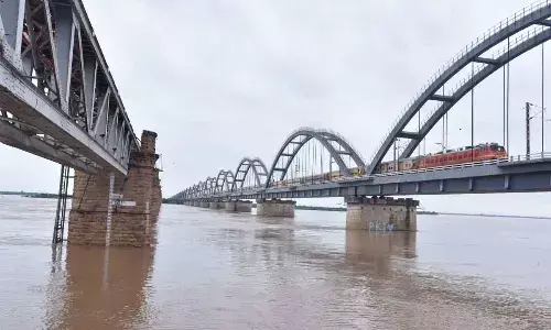 River Godavari in spate at the Pushkar Ghat in Rajamahendravaram on Wednesday