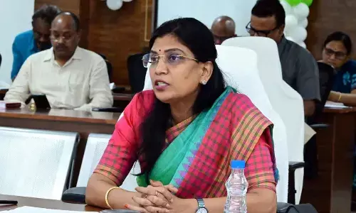 West Godavai district Collector P Prashanti conducting a video conference with the officials in Bhimavaram on Wednesday