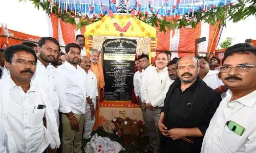Energy Minister P Ramachandra Reddy laying foundation stone for power sub-station at Thota Kanuma village in  V Kota mandal  on Wednesday