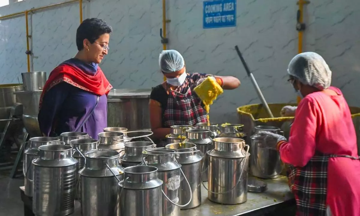 Atishi inspects Anganwadi food center in Delhi