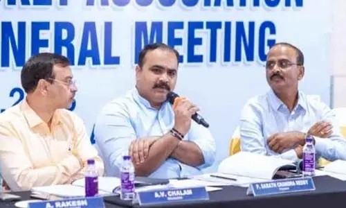 President of Andhra Cricket Association Sarath Chandra Reddy speaking at the 70th annual general body meeting  in Visakhapatnam on Sunday