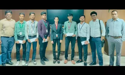 The students, who got campus selections, at VEMU Institute of Technology in Chittoor on Sunday