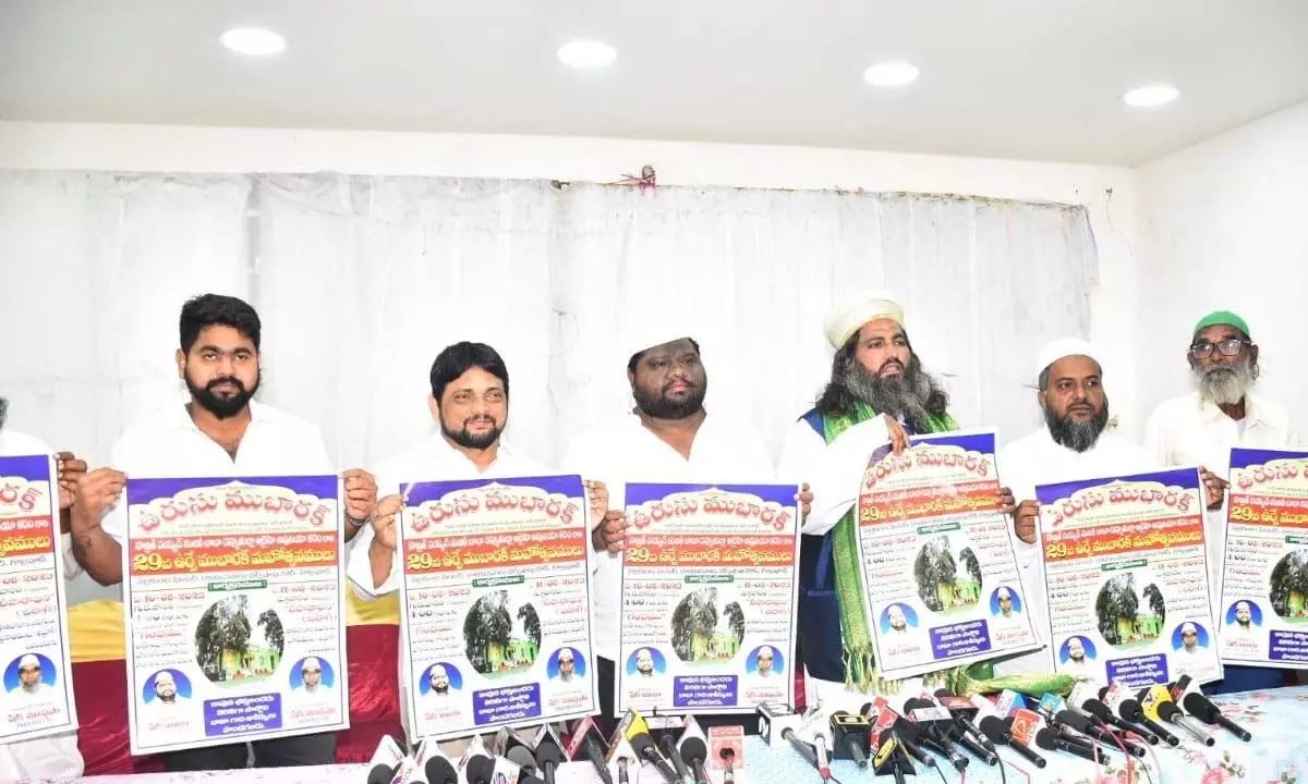 Muthavalli Shaik Khaja and others releasing posters of Urs festival  in Vijayawada on Wednesday
