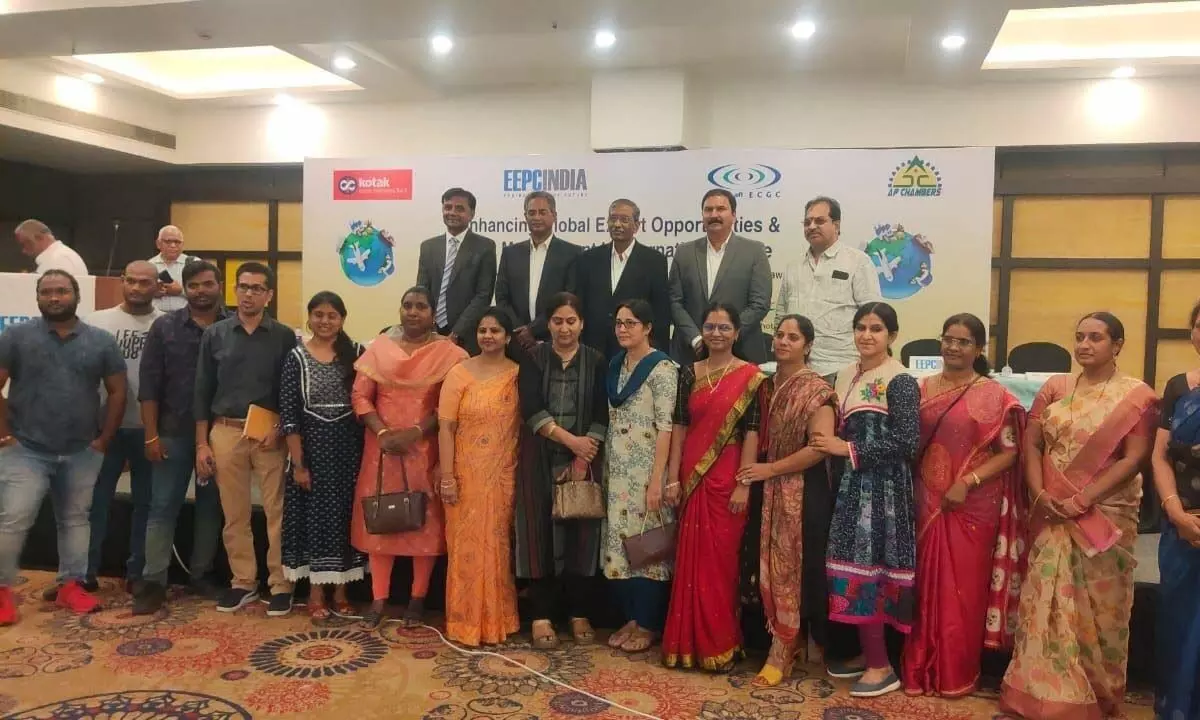 The participants at a meeting on ‘Opportunities in undertaking exports’ in Vijayawada on Wednes