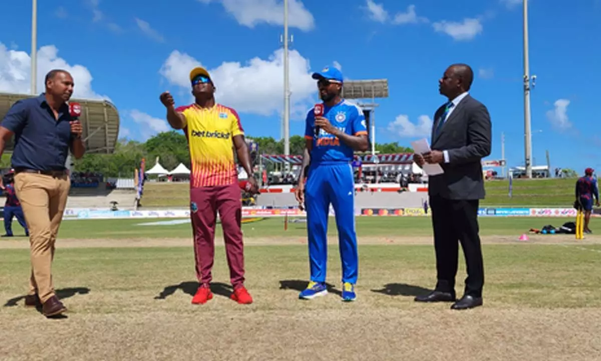 1st T20I: West Indies win toss and opt to bat first; Tilak, Mukesh make debut for India