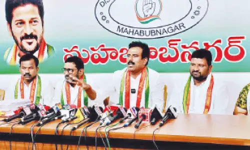 DCC president G Madhusudhan Reddy addressing a press meet in Mahbubangar on Wednesday