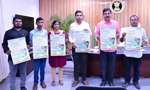 Collector Muzammil Khan releasingIntinta Innovator-2023 poster in Peddapalli on Wednesday