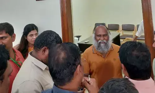 Congress Senior leader and MLA T Jagga Reddy coming out of State MA and UD minister KT Rama Raos chambers in the Assembly today.