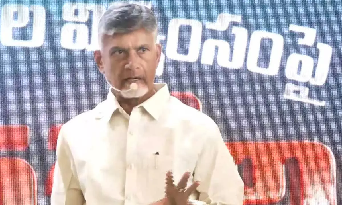 TDP chief N Chandrababu Naidu speaking at the press conference in Tirupati on Saturday.