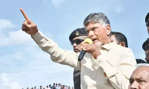 TDP national president N Chandrababu Naidu addressing a public meeting near Punganur in Chittoor district on Friday