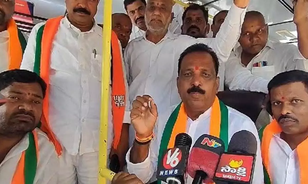 BJP leaders protest government land sale in Kokapet and Budvel