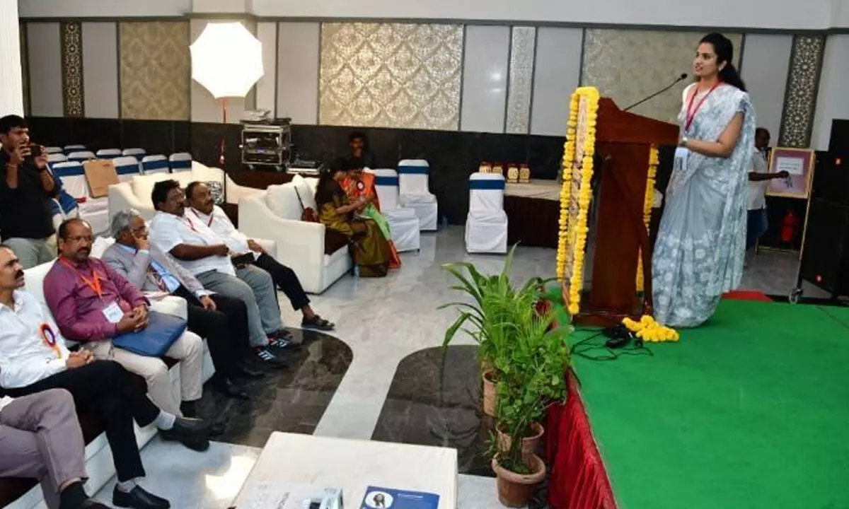 Dr Harshini speaking at IMA zone-2 academic conference held in meeting hall at Pratima Multiplex, Karimnagar on Sunday