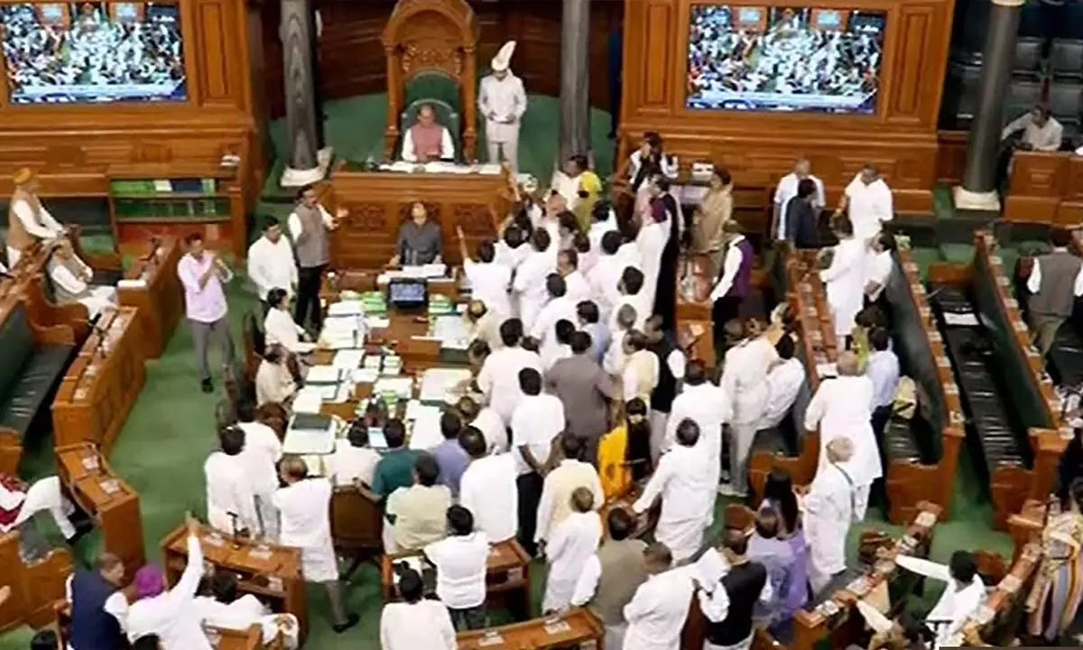 Lok Sabha adjourned soon after it met. Congress violates decorum raising Rahul Gandhi Zindabad slogans