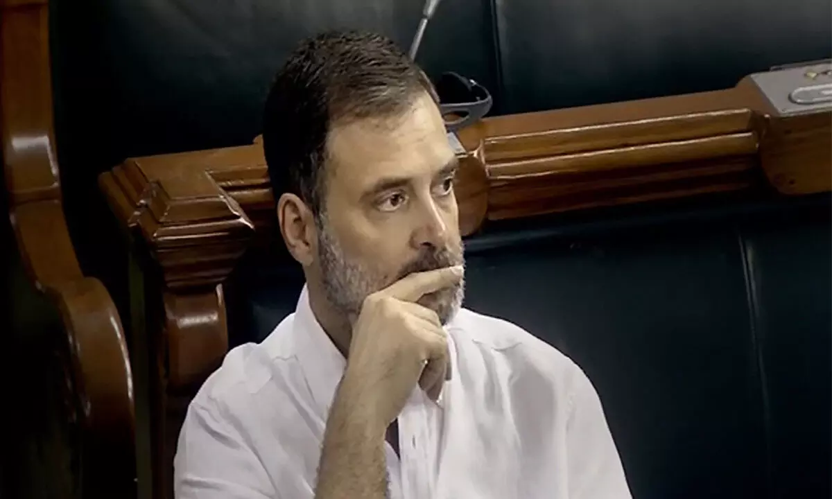 Congress MP Rahul Gandhi in the Lok Sabha during the Monsoon Session of Parliament, in New Delhi on Monday