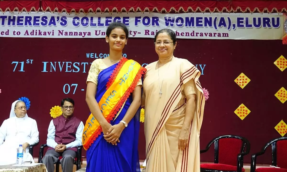 The new office-bearers of the student union of Ch S D St Theresa’s College for Women(A) in the college in Eluru on Monday