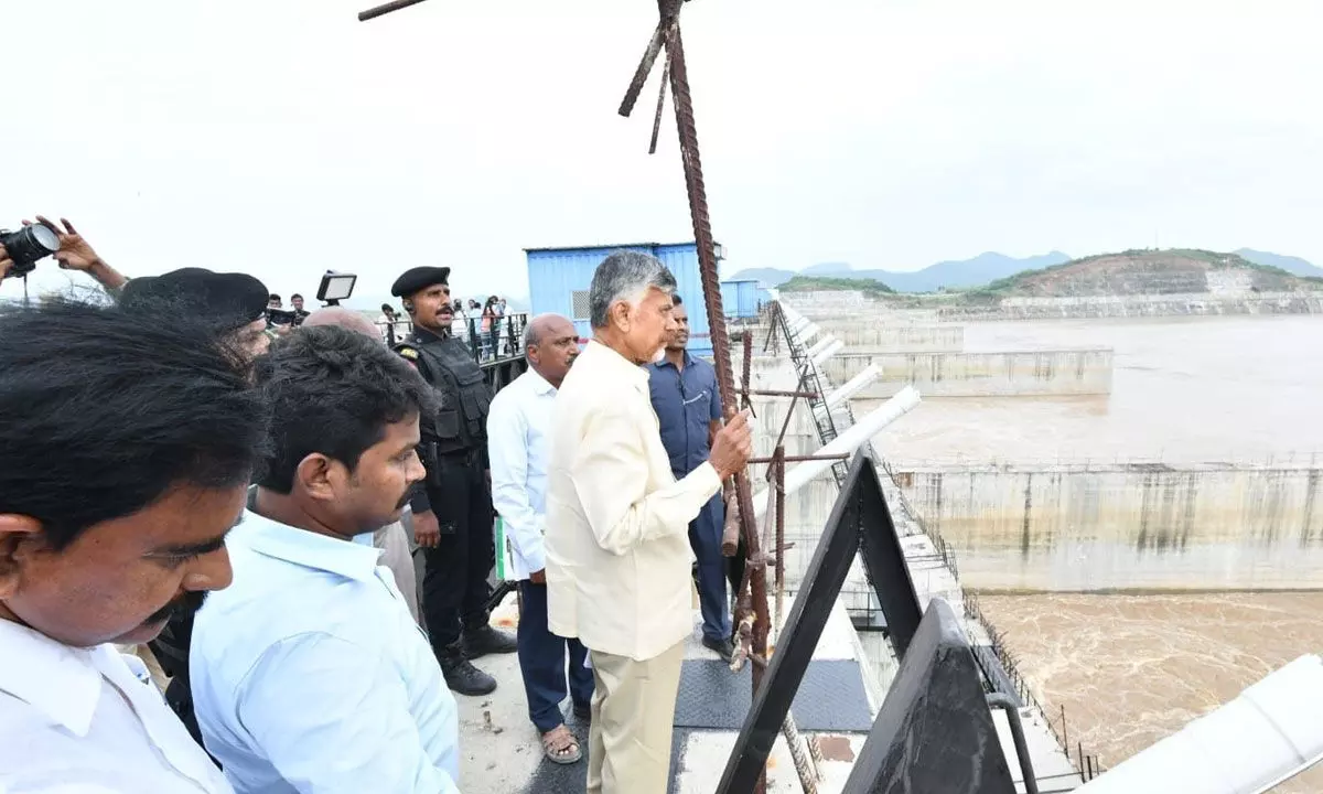 TDP national president N Chandrababu Naidu visits Polavaram project site as part of his ‘Yudha Bheri’ programme on Monday
