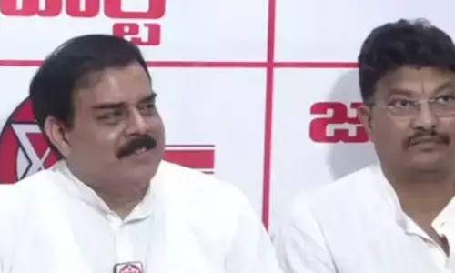 JSP PAC chairman Nadendla Manohar addressing the media in Guntur on Monday
