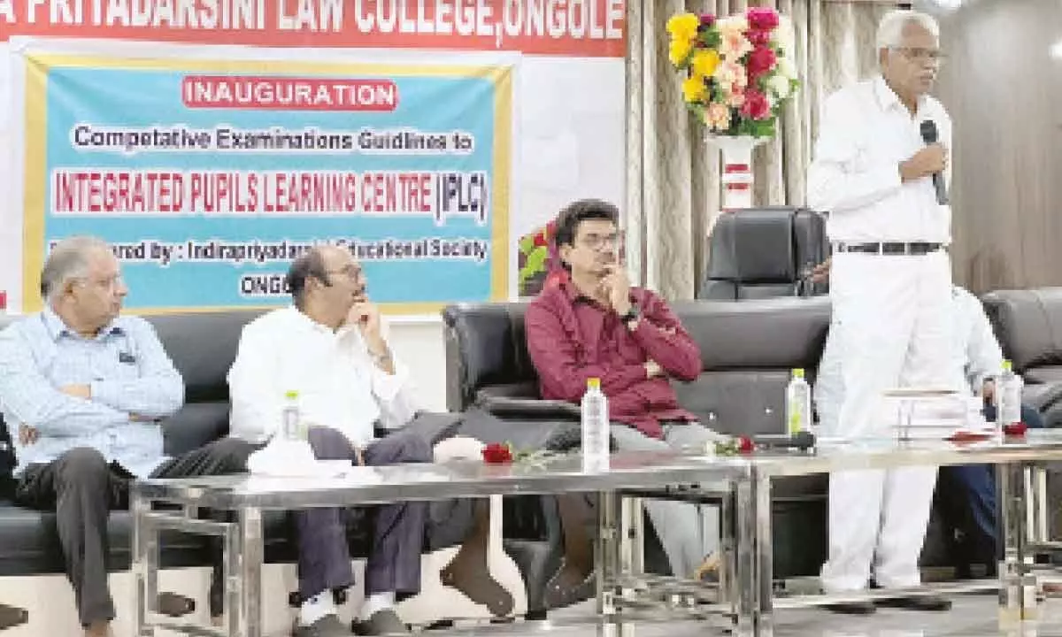 Management committee secretary of Indira Priyadarsini Law College in Ongole CV Ramakrishna Rao speaking at inaugural programme of Integrated Pupils Learning Centre at campus on Tuesday