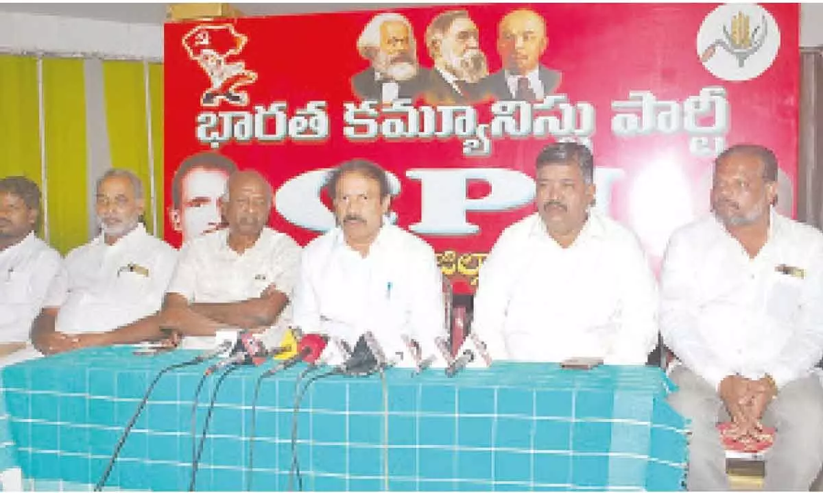 CPI state secretary K Ramakrishna addressing the media in Tirupati on Tuesday