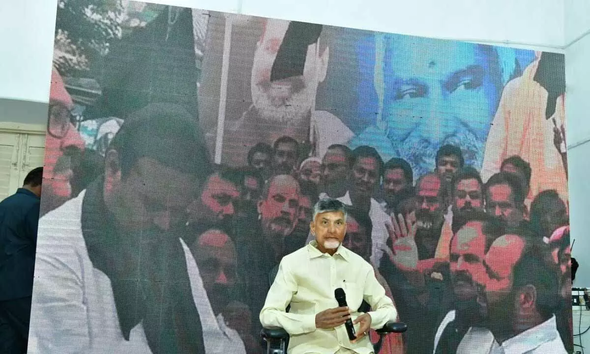 TDP national president N Chandrababu Naidu addressing a press conference on Chittoor incidents in Vizianagaram on Wednesday