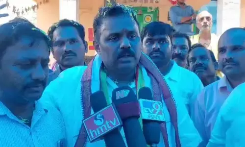 MLA Anagani Satya Prasad addressing media at Gaudapalem on Wednesday