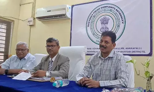 District Police Complaints Authorities chairman A Vara Prasada Rao addressing the media in Visakhapatnam on Wednesday