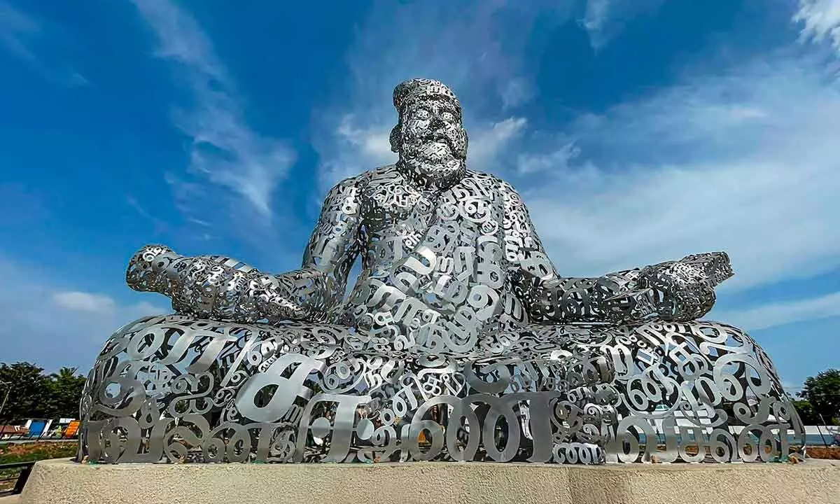 Poet Thiruvalluvar’s steel statue made of Tamil installed