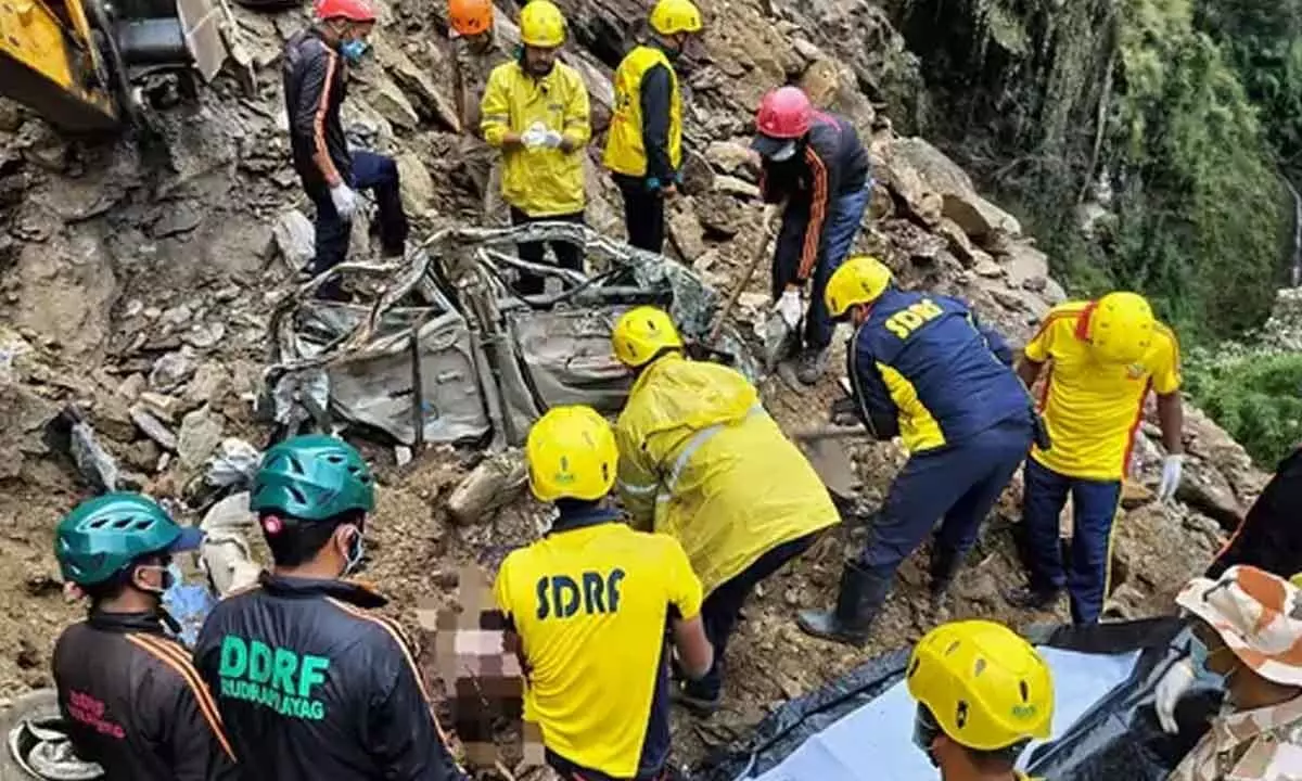 Five killed after a landslides fall on a car in Dehradun