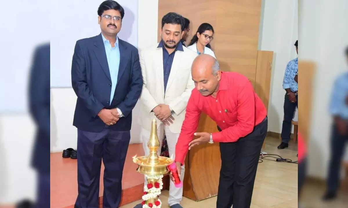 Dr Kumaredhan, Dr Arunachalam and Dr Kiran inaugurating neurodevelopment workshop held at Apollo Physiotherapy College in Chittoor on Sunday
