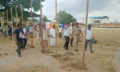 Urukunda Narasimha Eeranna Swamy temple Executive Officer (EO) Vani along with Kowthalam Sub-Inspector Narendra Reddy inspecting arrangements for the Utsavams in Urukonda village on Sunday