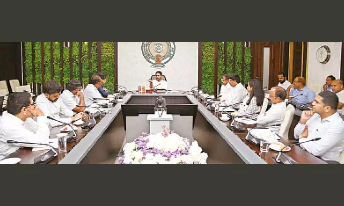 Chief Minister Y S Jagan Mohan Reddy holds a review on education department at his camp office in Tadepalli on Monday