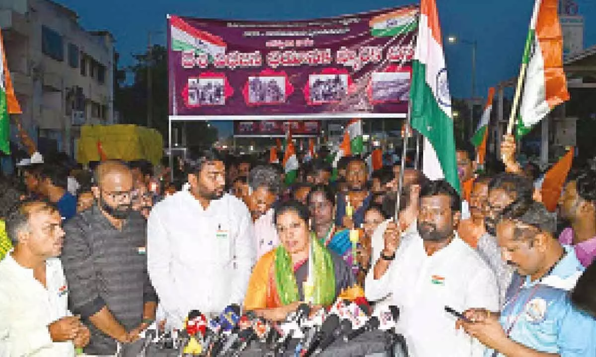 BJP state president D Purandeswari speaking to media in Vijayawada on Monday