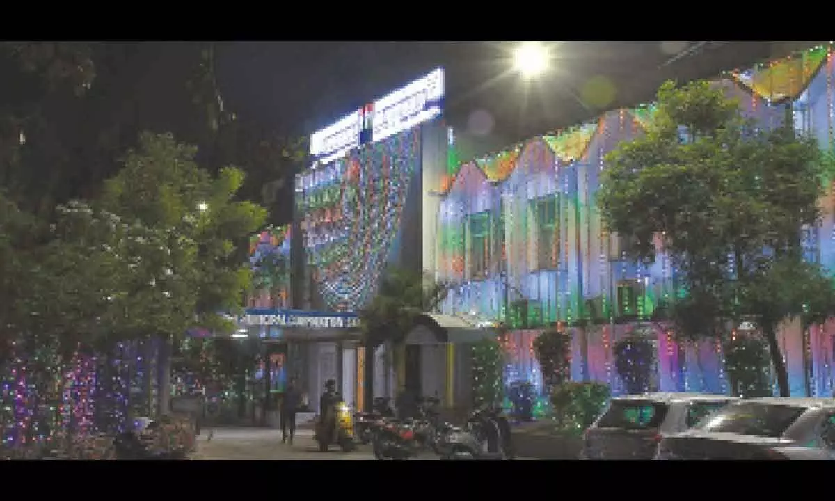 IGMC Stadium illuminated on  the eve of Independence Day celebrations in Vijayawada  on Monday Photo: Ch Venkata Mastan