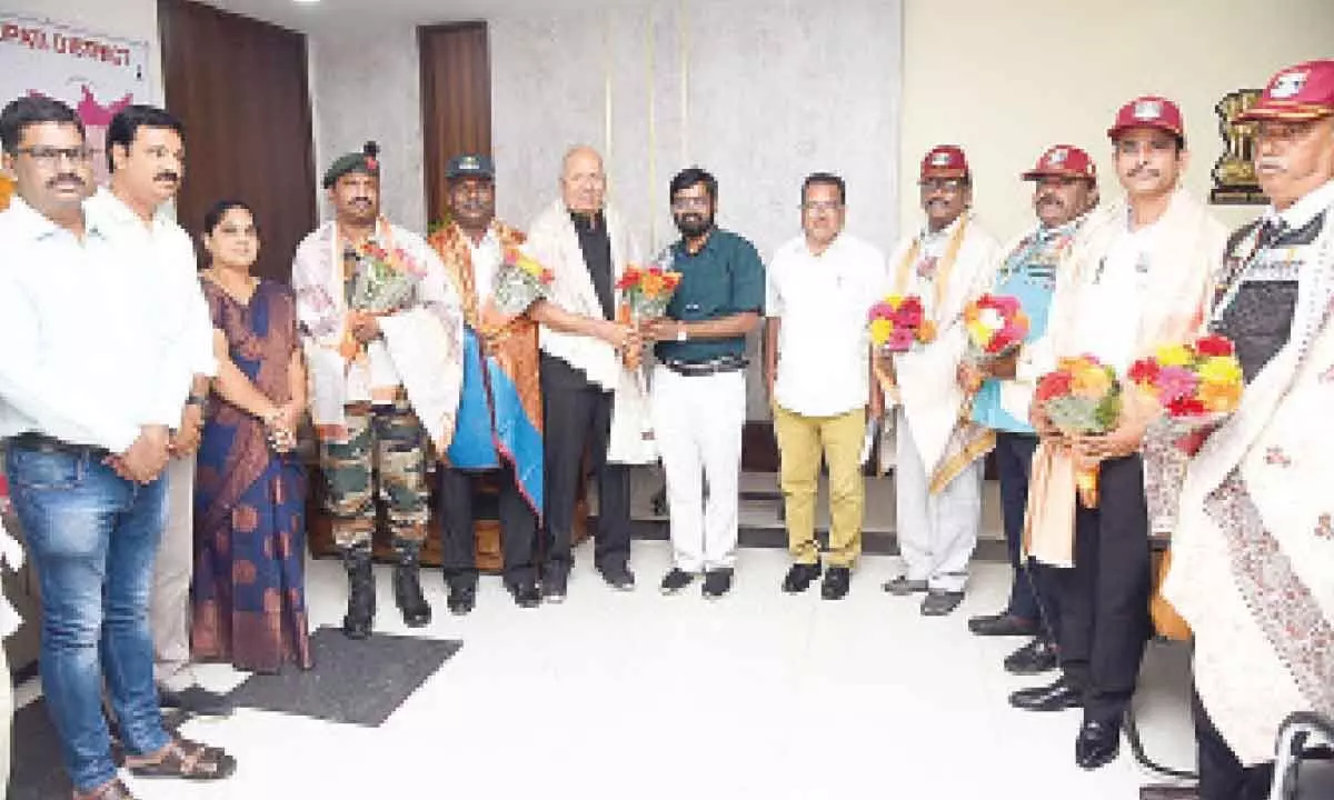 Joint Collector DK Balaji felicitating ex-servicemen in Tirupati on Monday