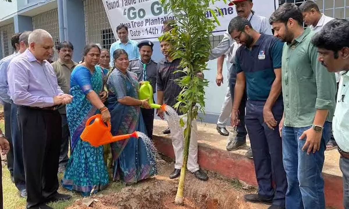 Mayor G Hari Venkata Kumari, among others, taking part in the Go Green initiative at Dr Lankapalli Bullayya College held in Visakhapatnam on Monday
