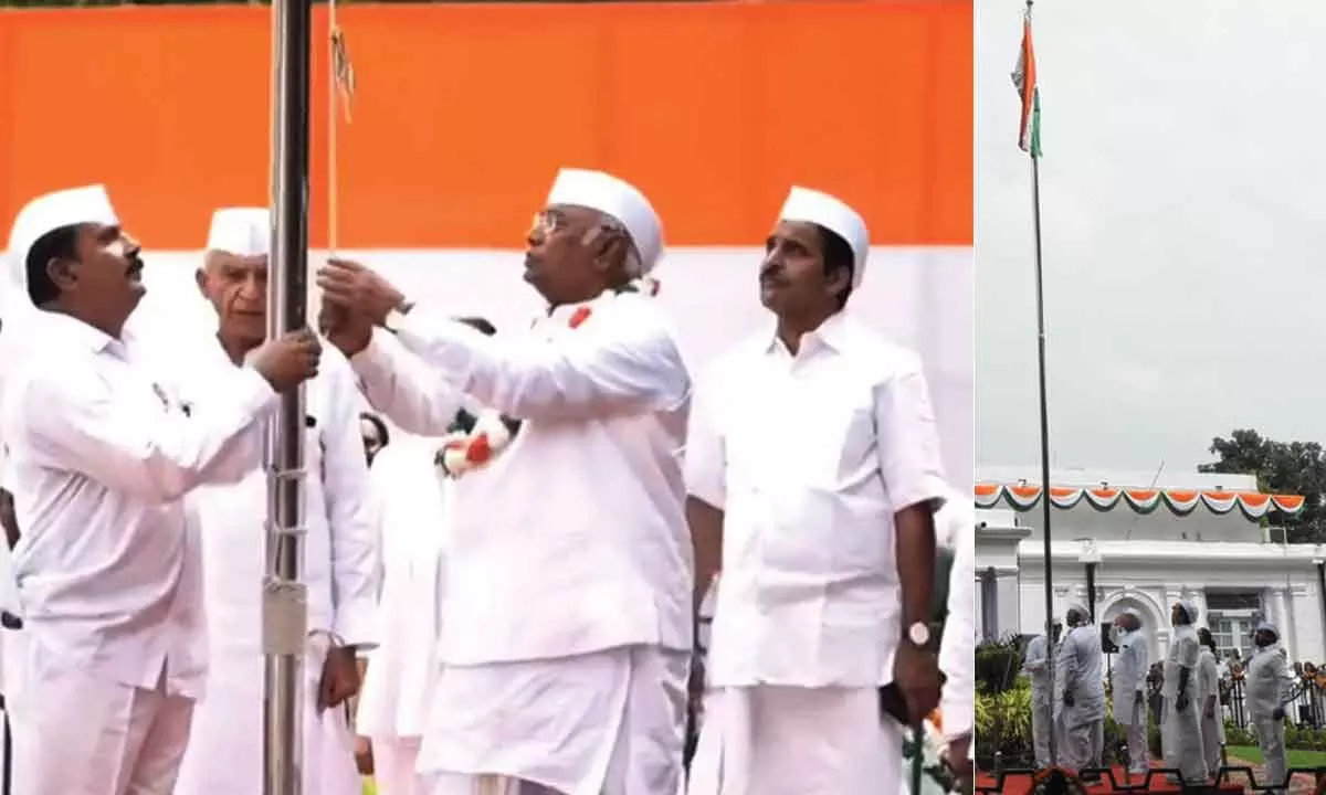 Mallikarjun Kharge hoists Tricolour at Congress HQ, says democracy & Constitution facing grave danger