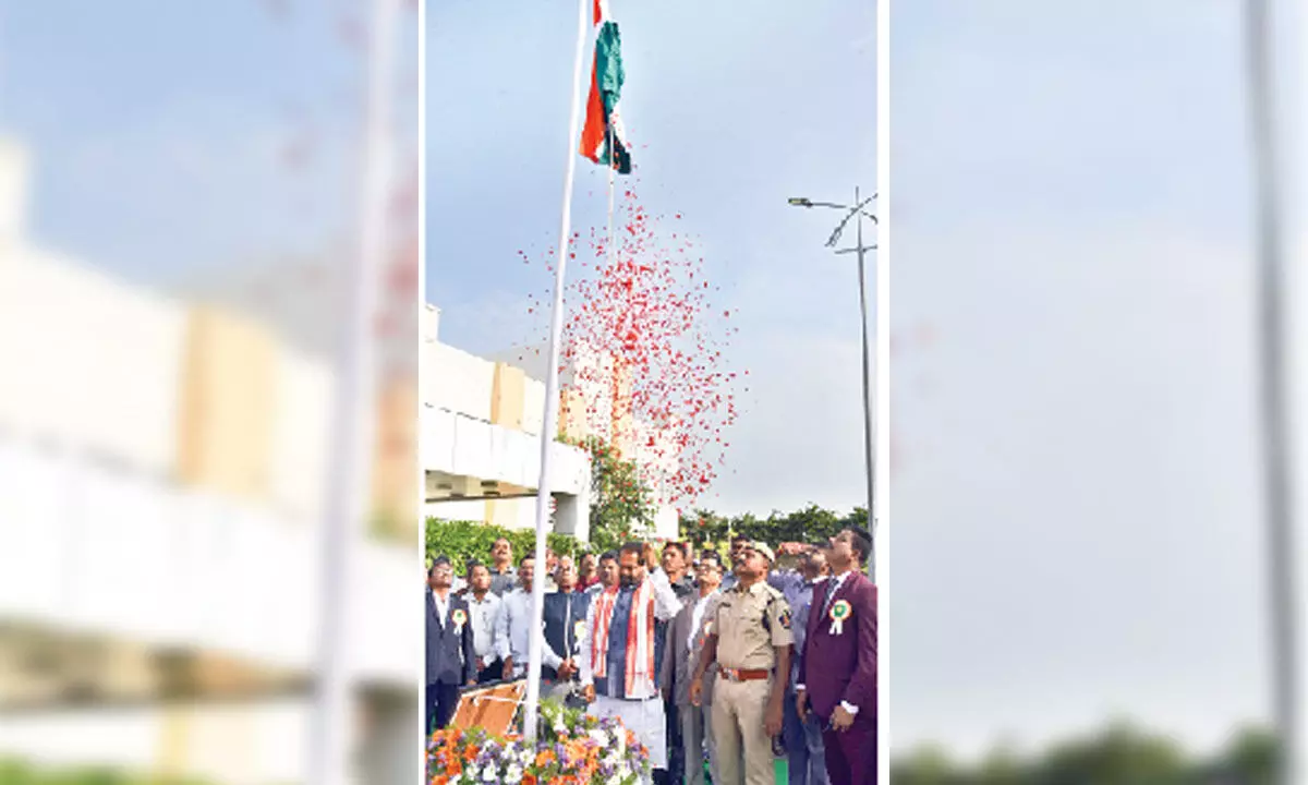 Speaker T Sitaram hoisting tricolour on the occasion of Independence Day at Secretariat on TuesdayPhoto: Ch Venkata Mastan