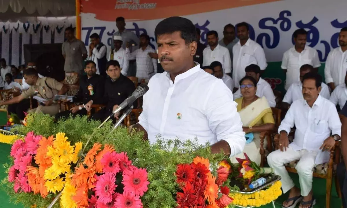 Industries Minister Gudivada Amarnath addressing the gathering in Paderu in ASR district on Tuesday