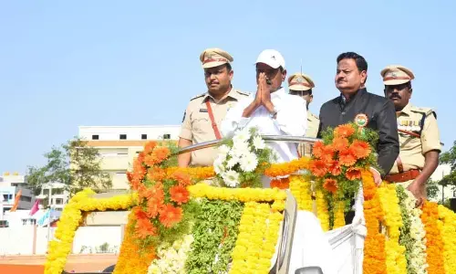 Deputy CM K Narayana Swamy inspecting the guard of honour at the I-day celebrations in Tirupati.