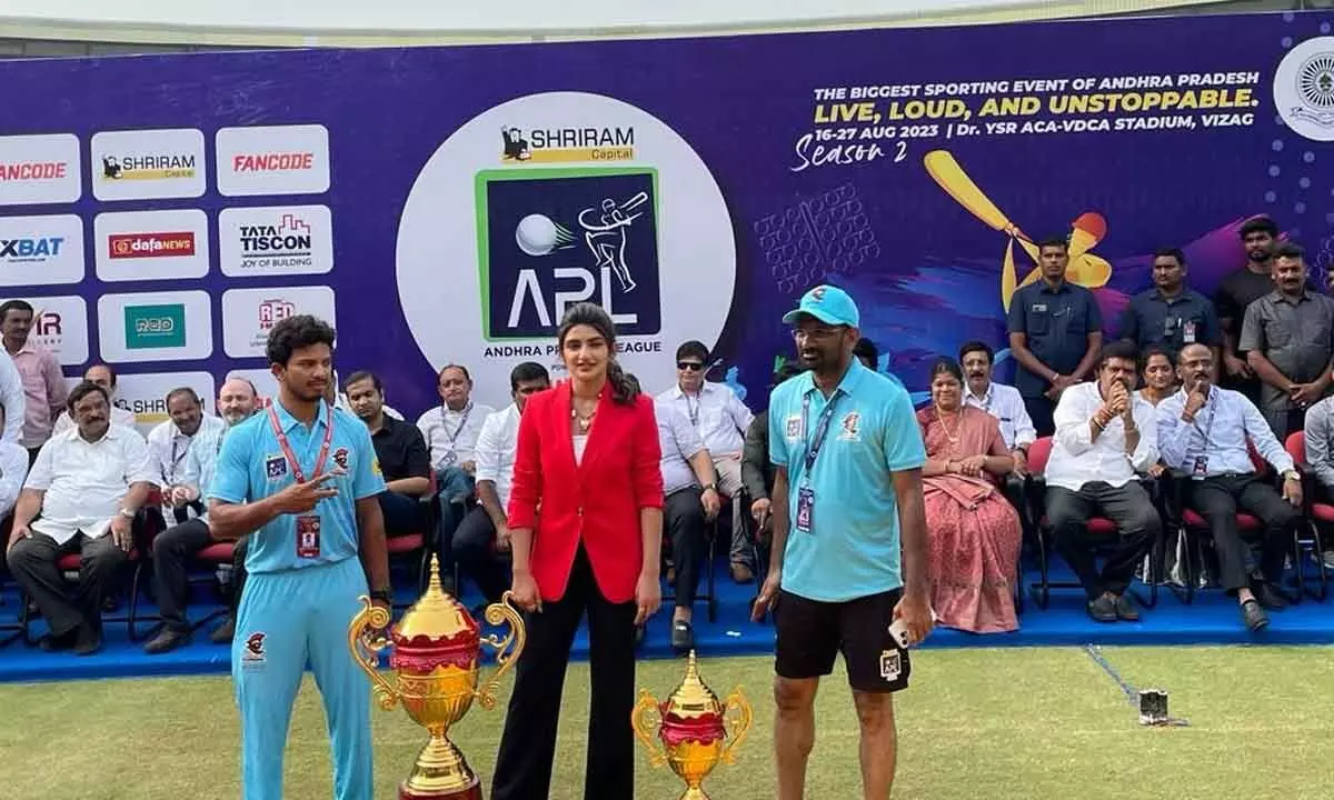 Actress Sreeleela during the inaugural of the Andhra Premier League Season-2 at Dr YSR ACA-VDCA Cricket Stadium in  Visakhapatnam on Wednesday