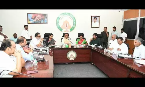 City MLA and TTD chairman Karunakar Reddy holds a meeting with Municipal Corporation and TTD officials on road development in Tirupati on Wednesday