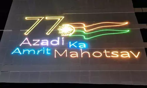 Hyderabad witnesses a scintillating patriotically themed laser show on the tallest building, Pranavas One Hyderabad!