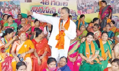 Hyderabad: Sit-in by Prabhakar for allocation of 2 BHK houses to the poor