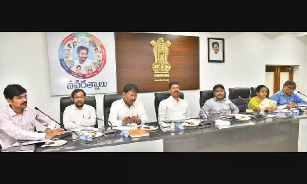 NTR District Collector S Dilli Rao holding a meeting with officials at the Collectorate in Vijayawada on Saturday
