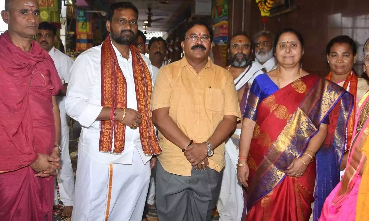 Endowments Commissioner S Satyanarayana at Durga temple on Sunday