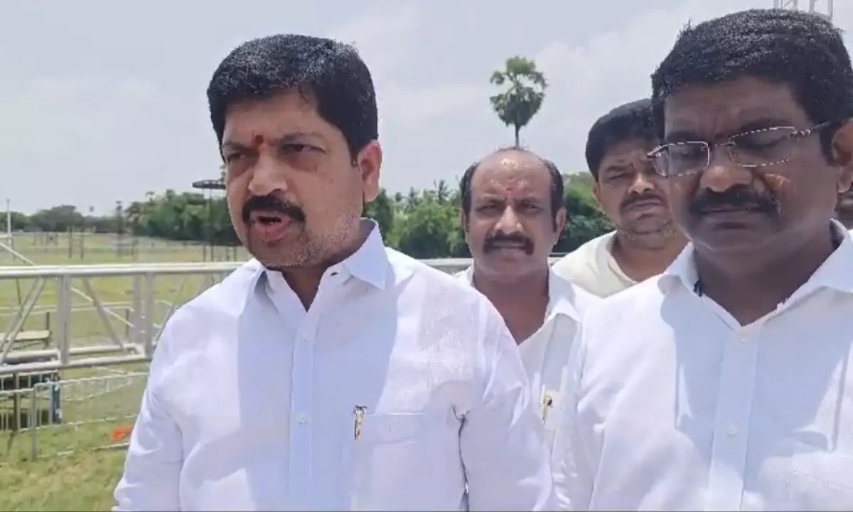 TDP politburo member Kollu Ravindra and former MLC Satyanarayana Raju inspecting arrangements for the public meeting of Nara Lokesh in Gannavaram on Sunday