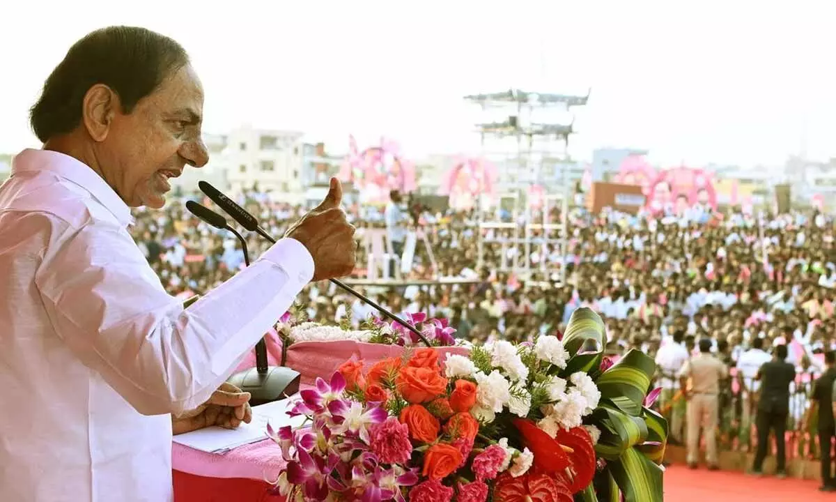 Chief Minister K Chandrashekar Rao addressing a meeting in Suryapet on Sunday