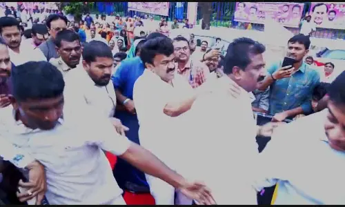 Talasani slapped  Man at the KTR programme. Video went viral