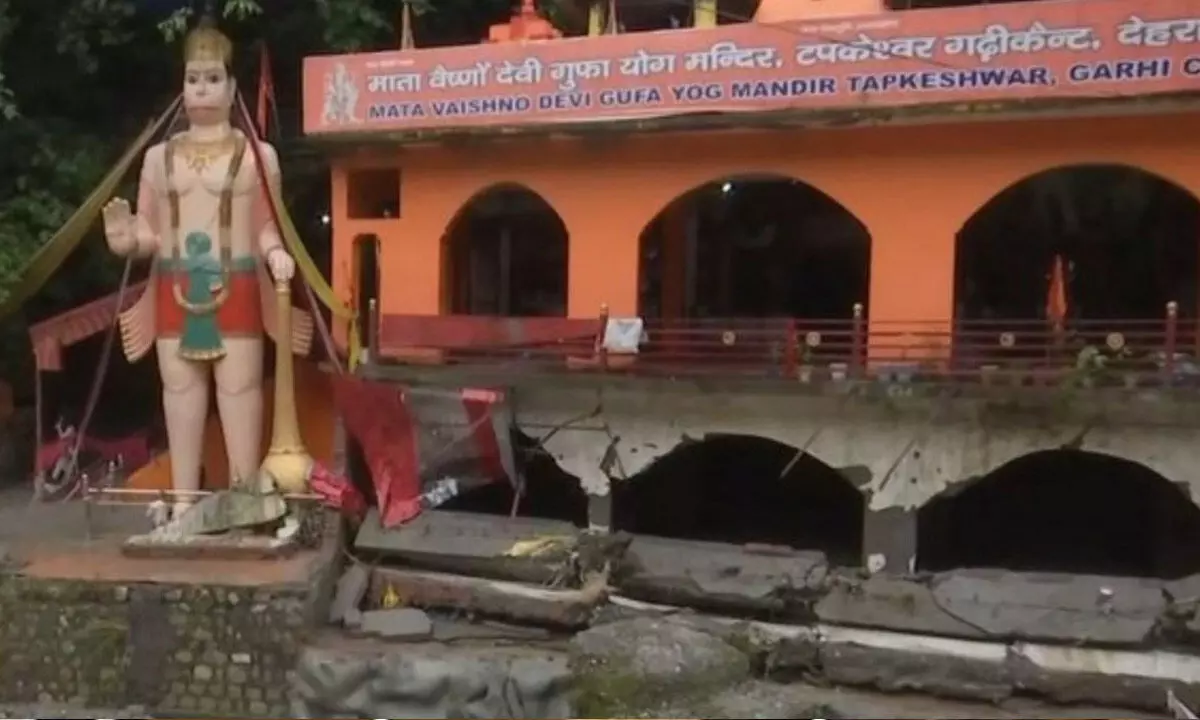 Tapkeshwar Mahadev Temple Section Collapses Amid Rainfall in Uttarakhands Dehradun