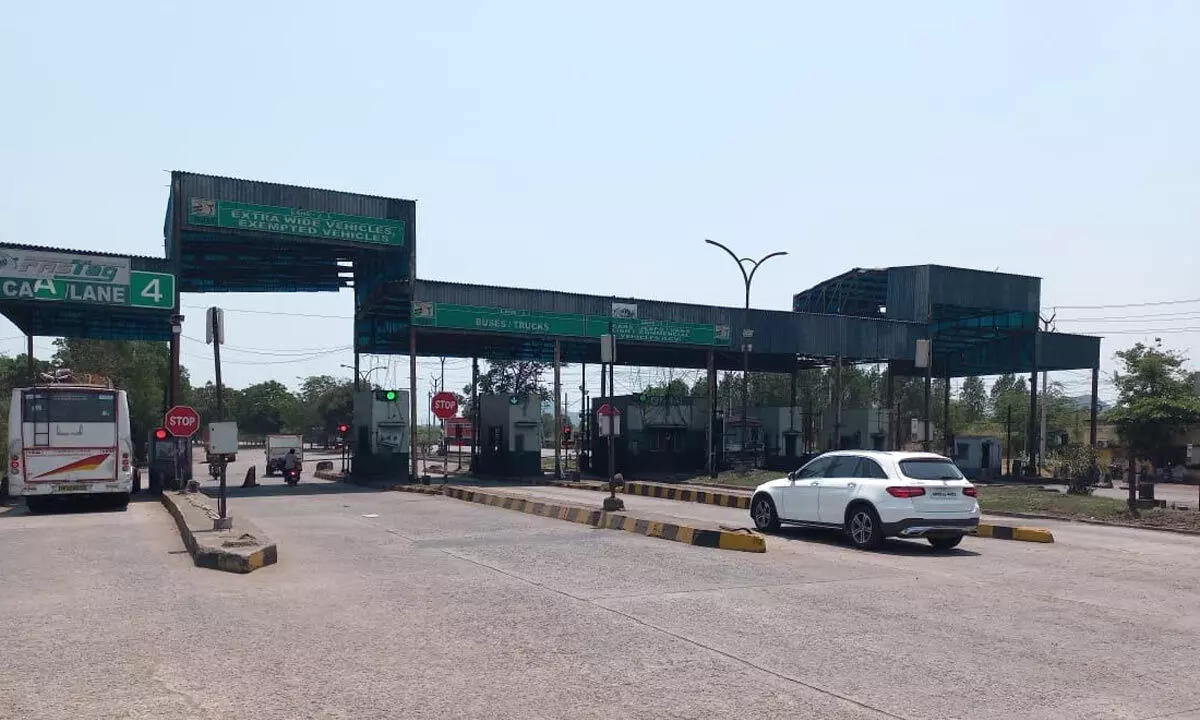 A view of toll plaza at Aganampudi